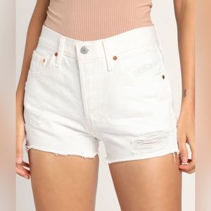 501 High Rise Distressed Denim Shorts White - Sz 26